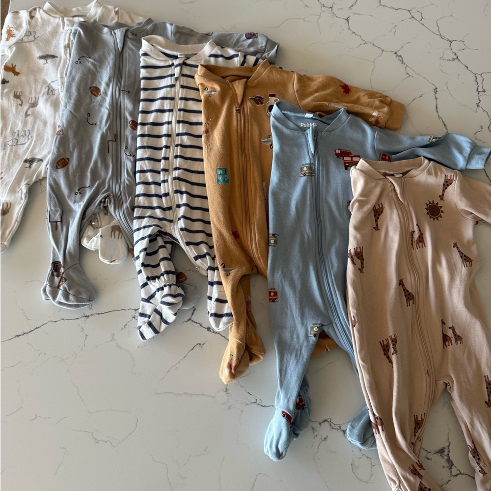 Pekkle Baby Footed One-Piece Sleepers - Blue, Tan, Cream, Gray, Striped